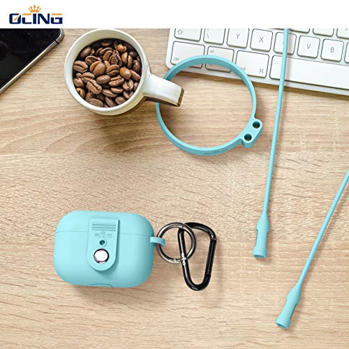 Ocing 5 In One New Airpods Pro Case With Button Be Secured，Silicone Protective Case With Neck Strap And Sport Bracelet For Girl Men, Supports Wireless Charging [Front Led Visible] (Baby Blue) #TOP5