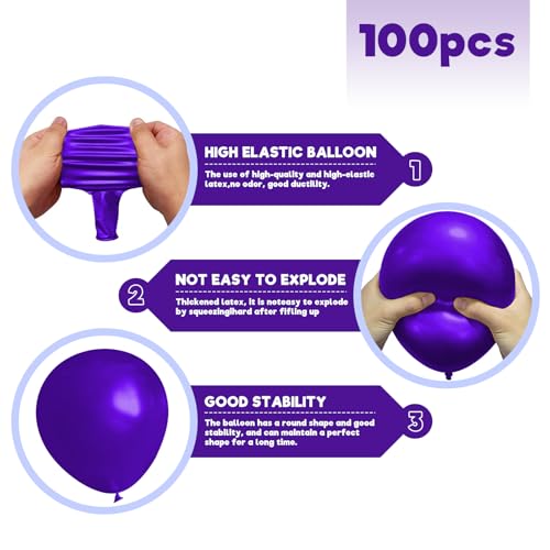 Image of Purple Balloons Birthday Party Balloons - 100pcs Balloon 12 inch for Wedding Graduation Halloween Birthday Party Decorations