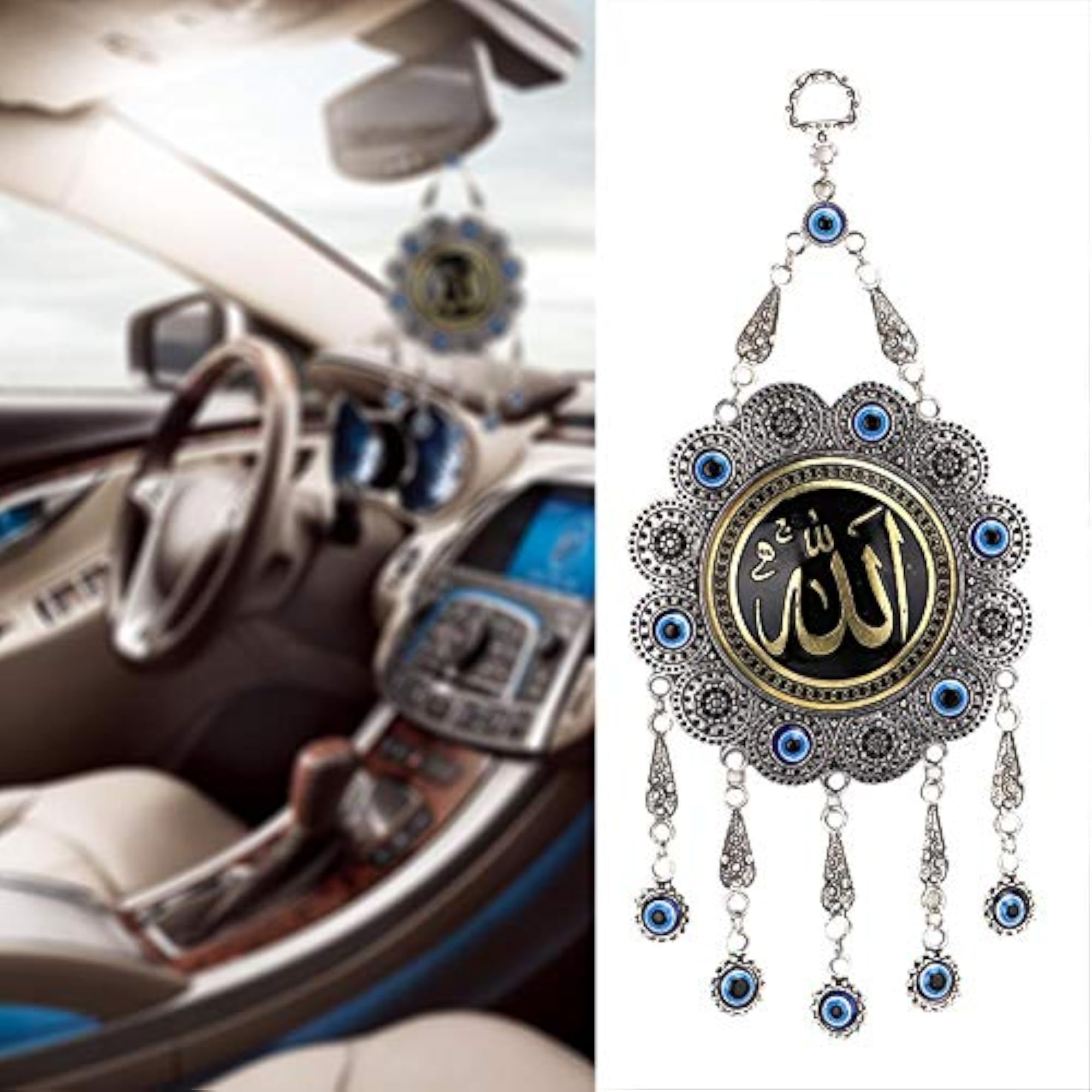 Islamic Blue Evil Eye Pendant, Decorative Blessing Amulet Gift