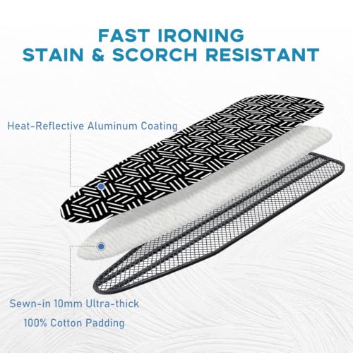 Image of Black Ironing Board Cover and Pad 15x54, RAINHOL Extra Thick Standard Size | Full Size Aluminum Coated Iron Table Cover, Stain & Scorch Resistant with Elastic Edge