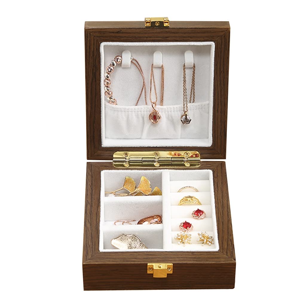 Organisateur de bijoux de voyage compact pour homme et femme, étui portable en bois