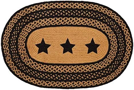 VHC Brands Farmhouse Jute Stencil Stars Oval Rug 24x36 Country Braided Flooring, Country Black and Tan