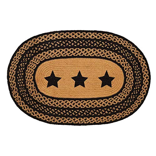 Vhc Brands Farmhouse Jute Stencil Stars Oval Rug 24X36 Country Braided Flooring, Country Black And Tan #TOP2