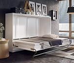 Arthauss Modern Bedroom Horizontal Fold Away Pull Out Murphy Bed in White Matt 140 x 200cm Hidden Wall Bed