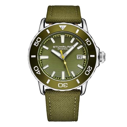 Stuhrling Original Relógio Voyager masculino pulseira de nylon resistente à água quartzo 44 mm, Verde, Moderno