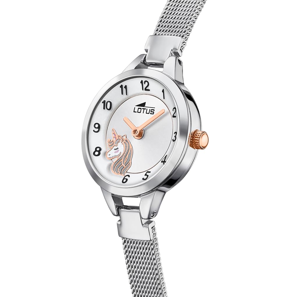LOTUS Reloj Niña Analógico de Acero Inoxidable 316l Plateado | Movimiento de Cuarzo, Cristal Mineral de Alta Resistencia, Resistente al Agua 5 ATM 18862/2, Con Pulsera de Regalo