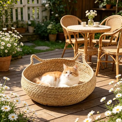 Cesta cama para gatos de diseño natural transpirable con cojín interior 3