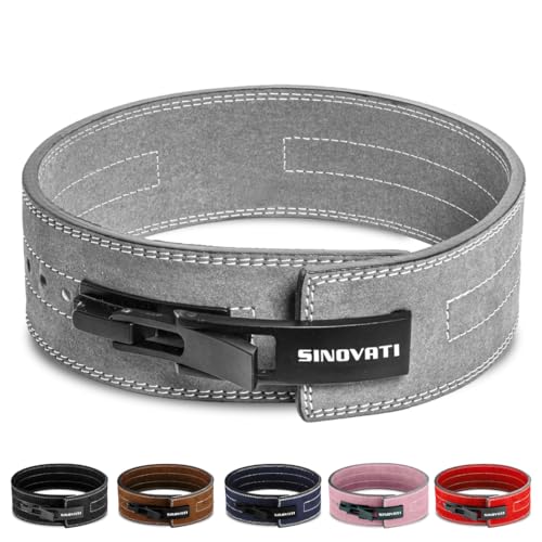 SINOVATI Premium Gewichthebergürtel KDK Gürtel aus Echtleder mit Schnalle Weightlifting Lever Belt für Fitness Powerlifting Krafttraining Bodybuilding Frauen und Männer (Grau S)