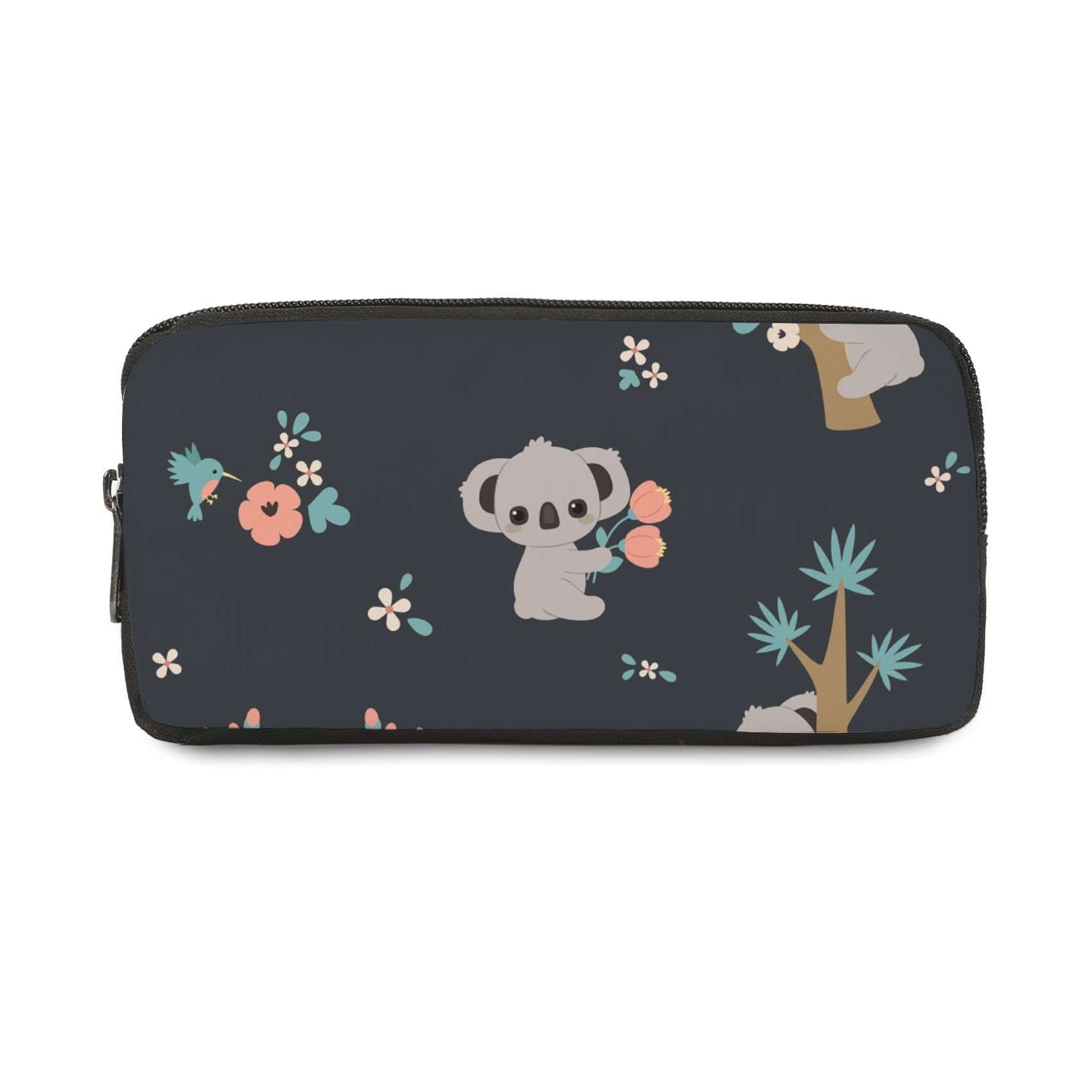 Koala and Flowers Cute Pencil Case with Zip up Black Pencil Cases Girls Pen Pouch Cute Things for Teen Girls Boys Secondary High School College Sixth Form Stationery Gifts for Women Men