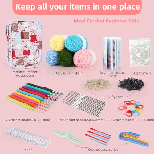 Image of Katech Beginner Yarn for Crocheting and Knitting-Crochet Kit for Beginners Adults Kids Professionals-Crocheting Animals Kits-Includes 382 Yards Cotton Yarn Balls, Hooks, Accessories, Tutorials