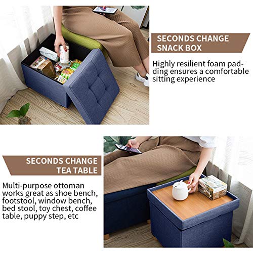 BRIAN & DANY Cubo de apoio para os pés e assento com tampa e pés de madeira, azul 38 cm x 38 cm x 37