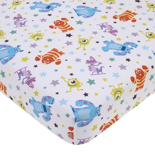 Image of Disney Monsters Inc. Blue, Green, Orange and White, Sully and Mike Super Soft Nursery Fitted Crib Sheet