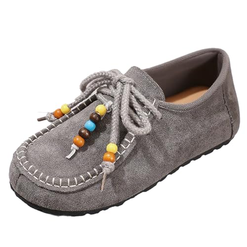 NHBEOEN Suede Moccasins Loafers for Women with Beaded Fashion Comfortable Round Toe Slip On Flats Daily Work Walking Shoes (Gray 7)