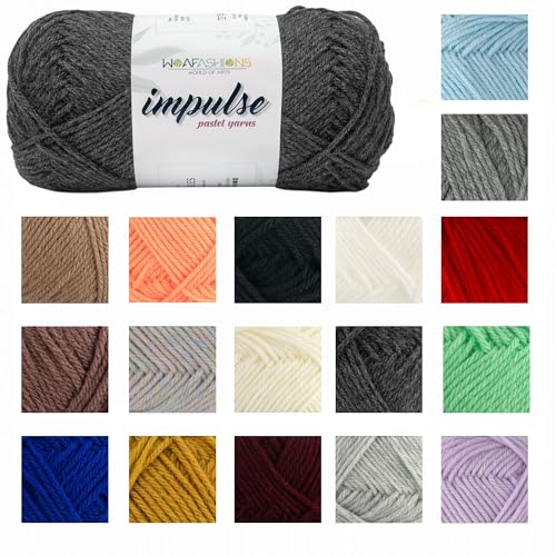 Image of WOAFashions Impulse Hand Knitting & Crochet Yarn, Premium Acrylic, 4 : Medium (Grey Mixture) (4x100gms / 14.1oz)