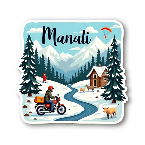 Image of Naxon Manali Town Theme Souvenir Wooden Fridge Magnet for Refrigerator - Printed Fridge Magnet for Kitchen & Home Decor | Perfect Souvenir Gift | Size 3x3 in | Pack of 1