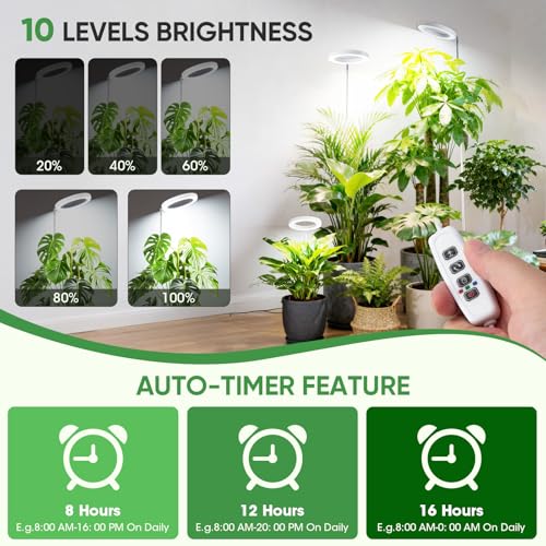 PlantaPulse Grow Lights for Indoor Plants, 72 LED 6500K Full Spectrum, 59in Tall Plant Light, 3 Color Grow Lamp with Rotating Gooseneck, 8/12/16H Timer, 10 Brightness Levels, Height Adjustable