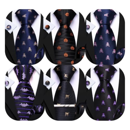 Image of Barry.Wang Men 6PCS Tie Silk Gift Necktie Clip Woven Tie Sets Party | Men Tie Classic Silk Gift Necktie With Tie Clip Jacquard Woven Neck Ties 6PCS Formal Wedding