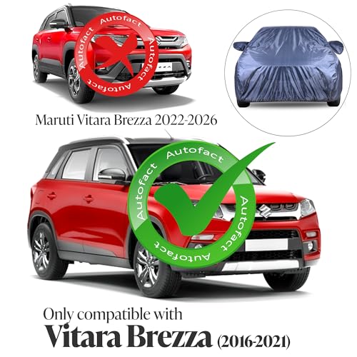 Image of Autofact Premium Car Cover for Brezza 2016-2021 | All Weather Water-Resistant Full Body Car Cover | Light-Weight Triple-Stitched Outdoor Shield with UV Protection, Dustproof & Heat-Resistant