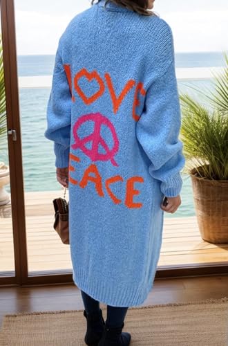 MAICOSY Women's Love Peace Long Cardigan Sweater, Graphic Print4