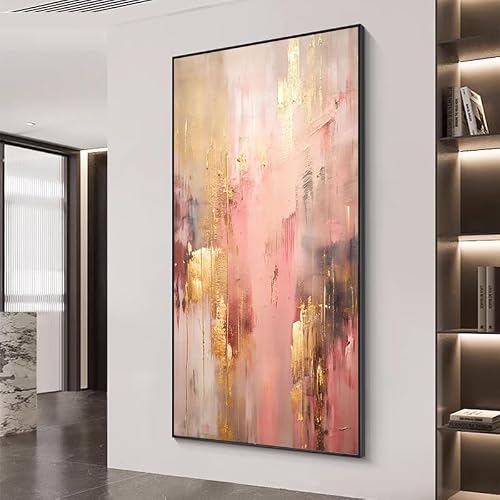 UUDEZO Modern Abstract Painting Golden Leaf Framed Canvas Art Is Perfect for Decorating Living Rooms(60x120cm/(24x47inch) /with Frame)