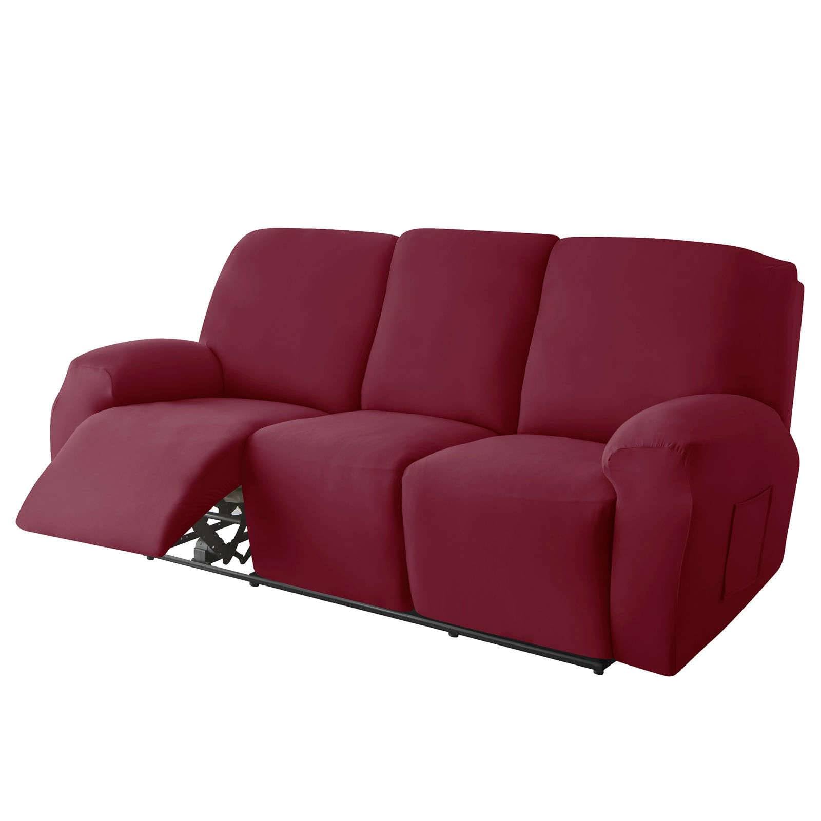 CLGTY Polyester 8-piece recliner couch covers 3 Seat, Stretch Soft lazy boy reclining sofa slipcover with Pocket Armchair Covers For Kids Pets Cat Dog-Claret-3 seater