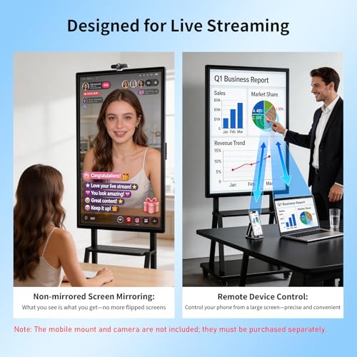 Image of 49 inch Smart Board, Portable Touch Screen TV, RK3588 Octa-Core Whiteboard, Android iOS 12, 10-Point IR Touchscreen, Two-Way Control, Reverse Live Streaming for Classroom Office Home (Wall Mount Include)