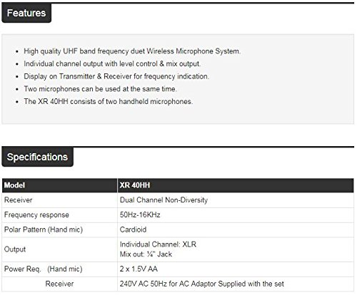 Image of Studiomaster Dual Wireless Microphone (2 Hand Mic) XR 40HH