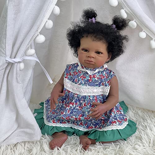 Image of Angelbaby Lifelike African American Reborn Baby Doll Black Girl 20 Inch Newborn Realistic Silicone Baby Soft Body Brown Skin Bebes Super Cute Child Doll for Girls Gifts