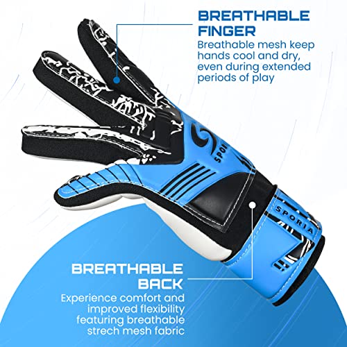 Sporia Soccer Goalie Gloves Youth Goalie Gloves With Double Wrist Protection | Soccer Gloves For Kids Non-Slip Latex Material | Kids Goalie Gloves Soccer Adult | Soccer Goalkeeper Gloves Super Grip #TOP2
