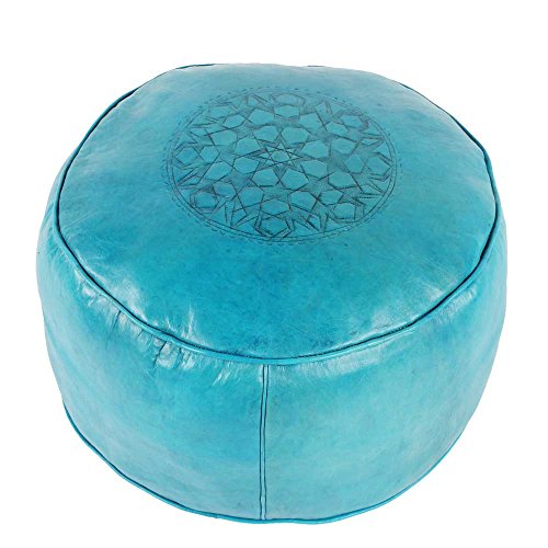 albena Marokko Galerie 30114 Tabaa Oriental cojín de Cuero marroquí puf ø 50 x 26 cm (Turquesa)