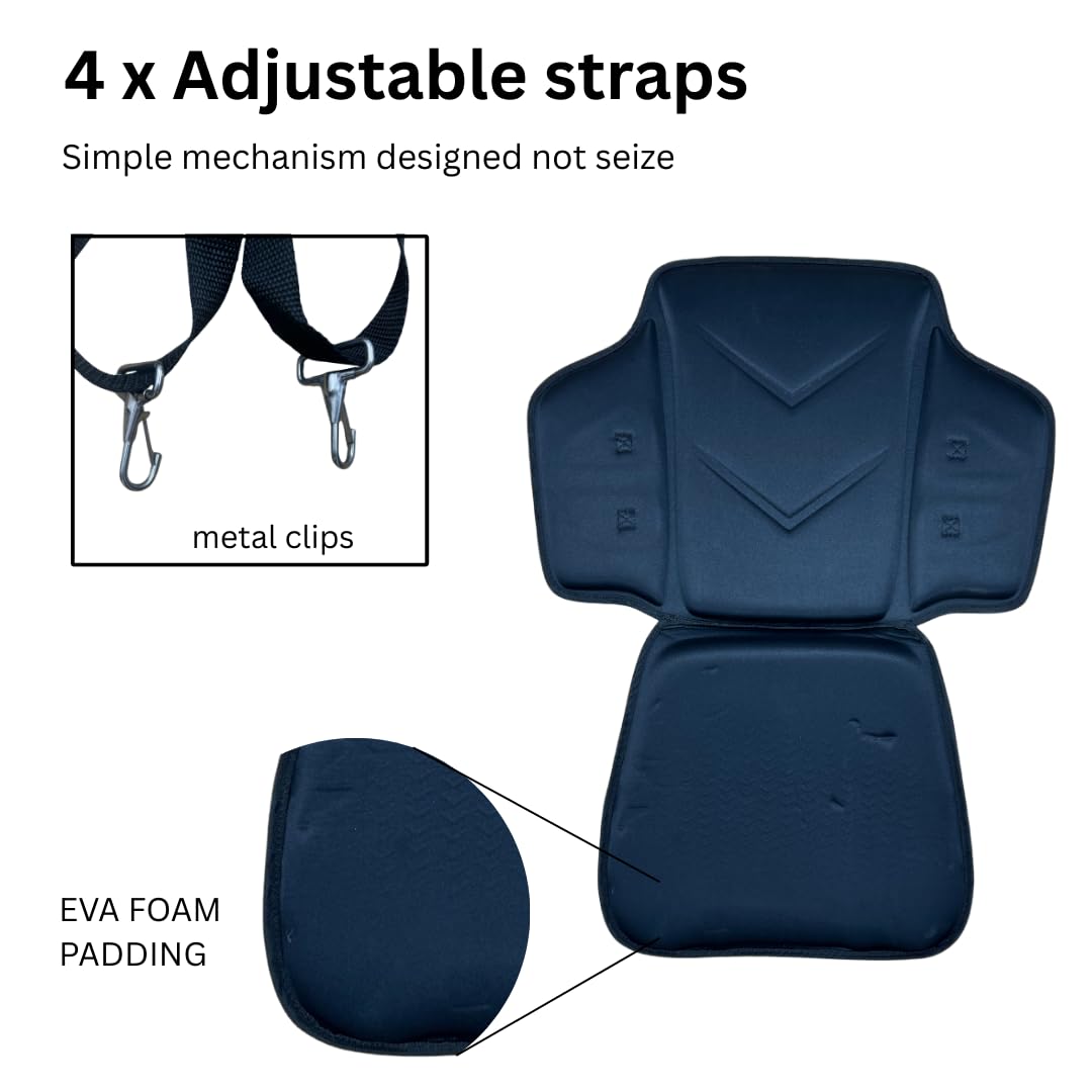 Sedile per kayak con schienale alto, nero, imbottitura in schiuma EVA, cinghie regolabili con clip in metallo per gommoni, kayak e SUP