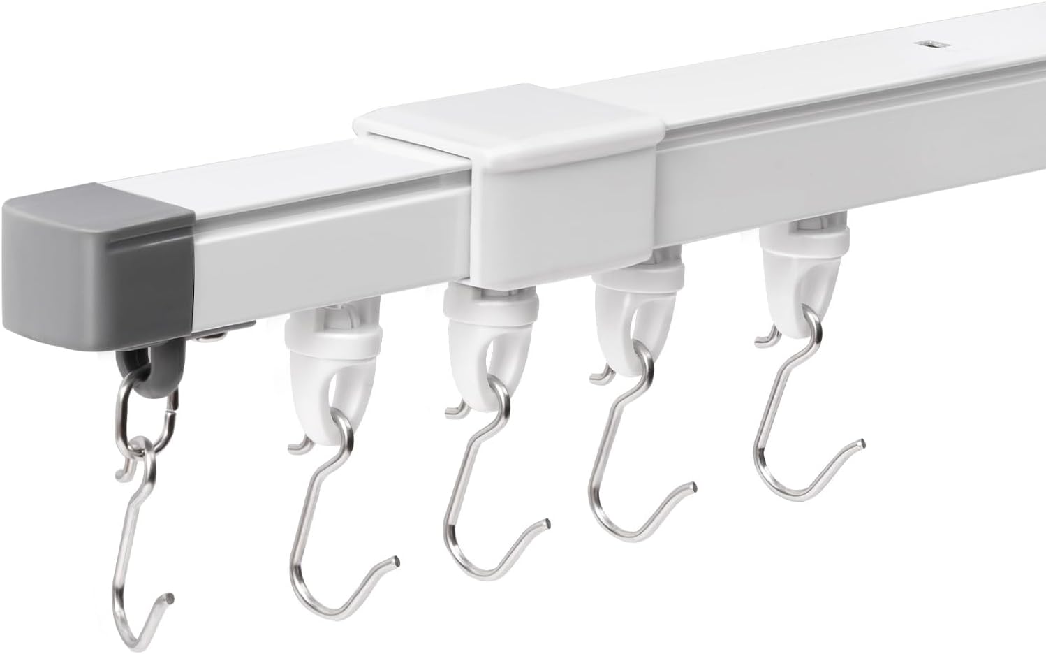 Zeerobee Telescopic Ceiling Curtain Track System, Retractable Ceiling Track for Curtains, 5.7-10.8ft Adjustable Length, Curtain Tracks for Room Divider, Wall Mount Rail Set with Rollers Hooks 5.7-10.8ft (68?-130?) White