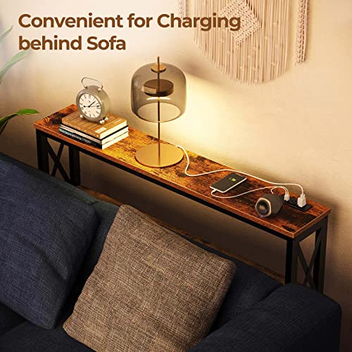 Rolanstar Bookshelf 6 Tier With 4 Hooks, Industrial Wood Bookcase, Vintage Storage Rack Bundle Narrow Console Table #TOP6