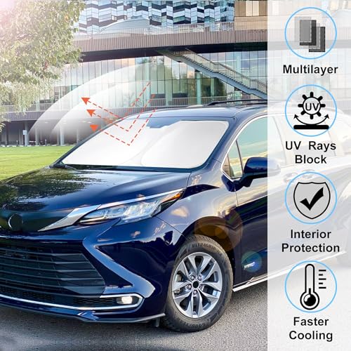 Image of Windshield Sun Shade Compatible with 2021 2022 2023 2024 2025 2026 Toyota Sienna Mini Van Accessories Sunshade Shield Keep Car Interior Cool