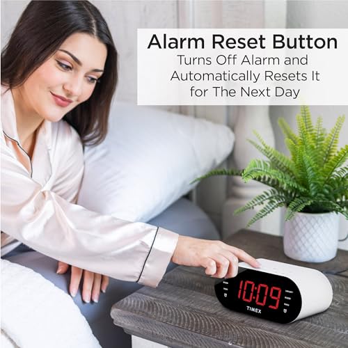 Timex T232 Alarm Clock For Bedroom With Fm Radio And 10 Station Presets, Clock Radio With Usb Charging, Dual Alarms And Large Display- White thumb #4