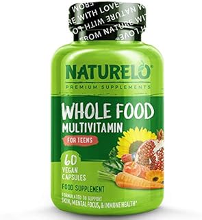 NATURELO Whole Food Multivitamin for Teens - with Natural Vitamin, Mineral & Plant Extracts for Teenage Boys&Girls - Best Supplement for Active Children - No GMOs - 60 Vegan Capsules | 1 Month Supply