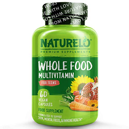 NATURELO Whole Food Multivitamin for Teens - Natural Vitamin, Mineral & Plant Extracts for Teenage Boys & Girls - Best for Daily Nutrients for Active Children - 60 Vegan Capsules | 1 Month Supply