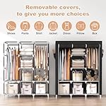 VTRIN Portable Closet, Large Capacity Portable Wardrobe with 2 Hanging Rods and 8 Storage Shelves, Sturdy Free Standing Closet Wardrobe for Hanging Clothes with Side Pockets, Black - Image 5