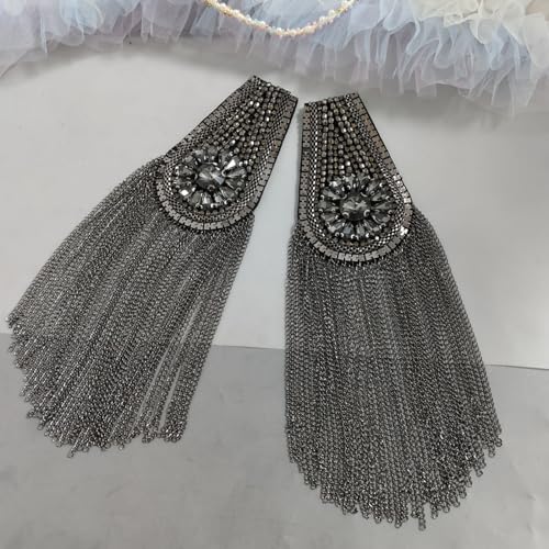 Image of Fashion rhinestone metal tassel epaulettes stage catwalk clothes accessories shoulder pad badge suit outer dress epaulettes DIY clothing accessories pins for men and women (one pair)