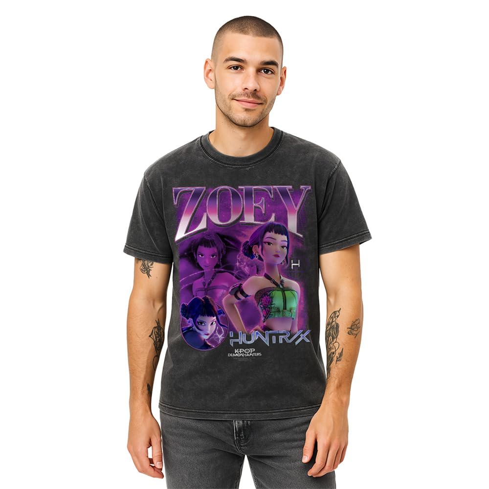 K-Pop Demon Hunters - Huntrix Huntr/X Zoey Bootleg Unisex T Shirt, Vintage Wash Black, Small