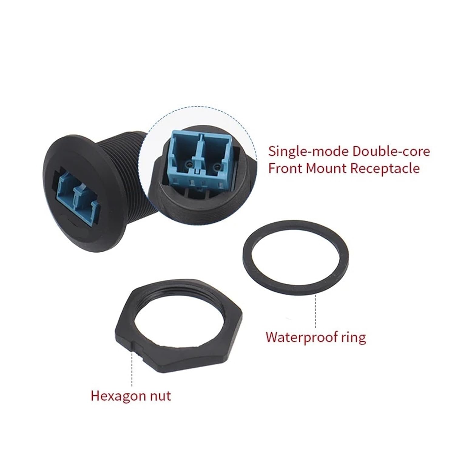 IP68 Network Threaded Fiber Optic Single Mode Double Core Panel Front Mount Female Socket Industrial Connector(EP-VS-ST-F2)