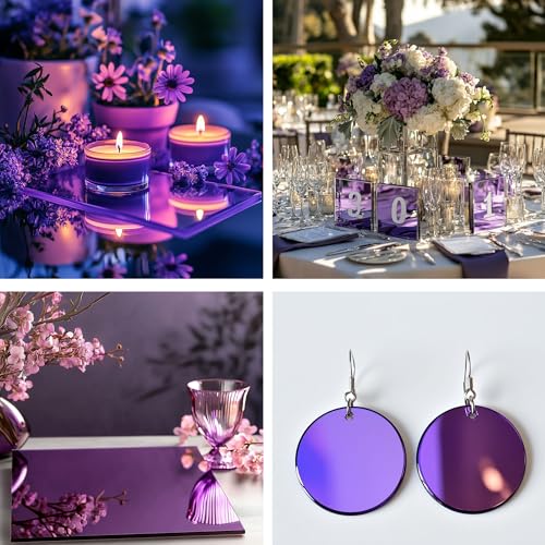 Image of 8x8 Inches Purple Mirror Acrylic Sheet - 2 Pcs Reflective Acrylic Panel for DIY Crafts, Home Decor & More (20x20 cm)