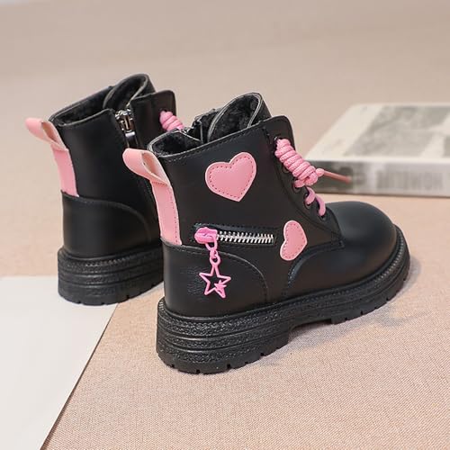 Girls Ankle Boots Lace up Sie Zipper Combat Booties Lug Sole Chunky Heel Boots Winter Wram Fuax Fur Lined Dress Shoes4