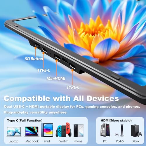 KEFEYA Tragbarer Monitor, 16 Zoll FHD 1200P Laptop Bildschirm Erweiterung, Monitor mit 360° Drehbarer Magnetischer Halterung, Reisemonitor für Alle Laptops, Plug & Play für Windows/Mac/Chrome/Xbox/PC