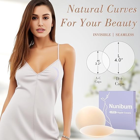 Image of TEKCOOL 2 Pair Nipple Covers Reusable Comfortable Invisible Adhesive Silicone Pasties for Women.