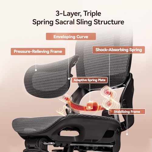Image of SIHOO B100 Office Chair, Comfy Ergonomic Office Chair, Computer Chair with Adaptive Lumbar Support & Wide Headrest, Flip-up Armrests, Swivel Desk Chair for Long Hours, Without Footrest, Black