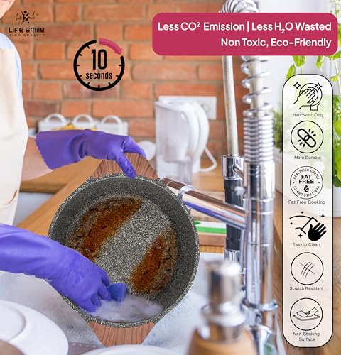 Image of LIFE SMILE Cookware Set - Non Stick Pots and pan set Induction Base, Granite Coating 100% PFOA FREE, Die Cast aluminum Body Kitchen Set (Gold, 8 Pieces)