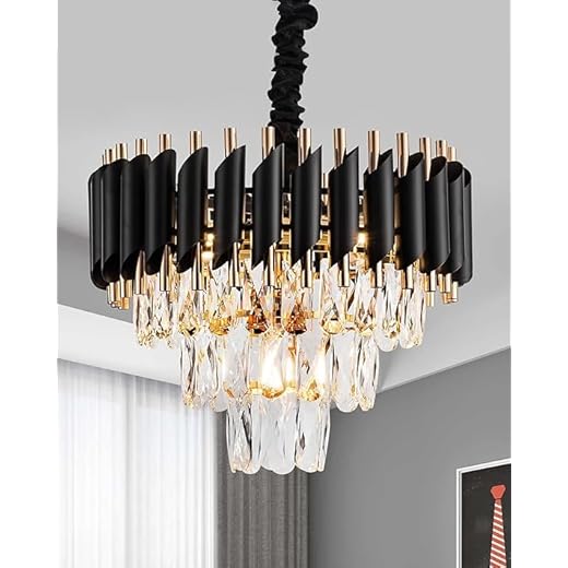 Jagat Janni Enterprises || Black Mamba Chandelier with Stainless Steel Tube Crystal Chandelier ,Black Gold 400mm + FREE USB GIFT + 3 color LED Light