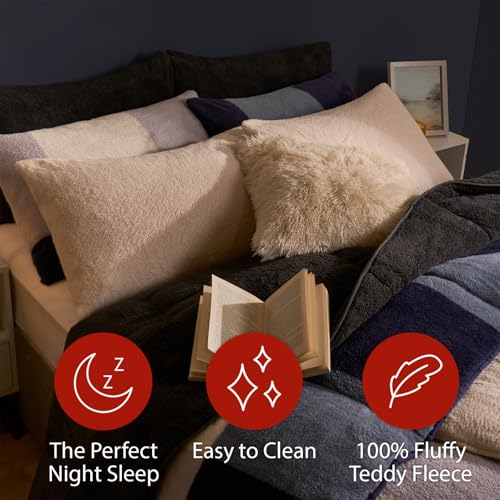 OHS Teddy Fleece Coverless Duvet Double 10.5 Tog, Double Duvet Set with Pillowcases Winter Bedding Quilt Covers Warm Fluffy Coverless Duvets, Blush Pink - Image 4