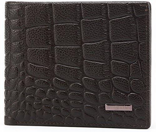 MT.MIT Men's Snakeskin Printing Cowhide Leather Bifold Short Wallet Coffee